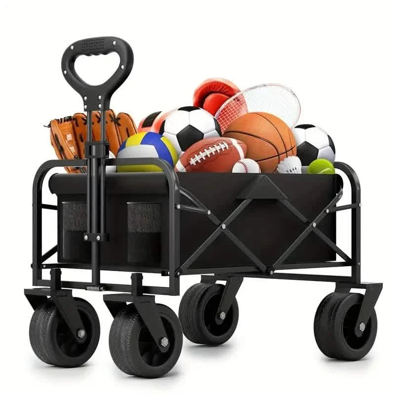Heavy Duty Utility Portable Foldable Outdoor Beach Garden Wagon Cart with 360° All Terrain Wheels