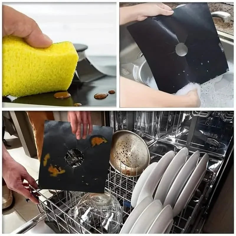 4-Pack: Gas Stove Burner Covers - Reusable Non-Stick PVC Stovetop Protector Liners