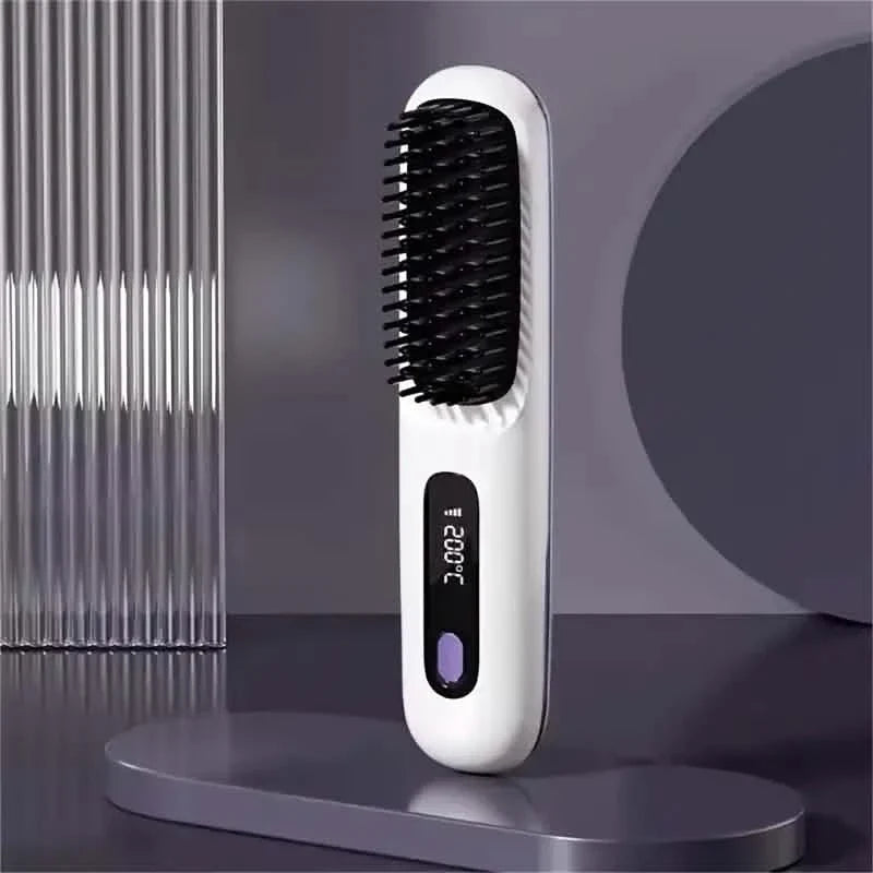 Portable Wireless Hair Straightener Comb – USB Rechargeable, 3-Speed, Negative Ion