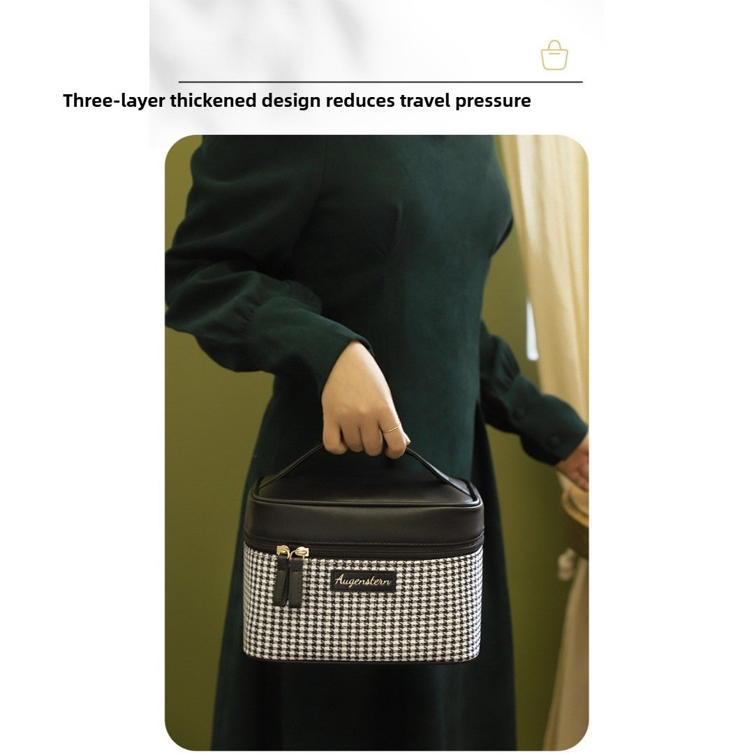 Multifunctional PU thousand bird grid cosmetic bag, portable cosmetic case, large capacity storage bag cosmetics, storage box, makeup bag with compartments,