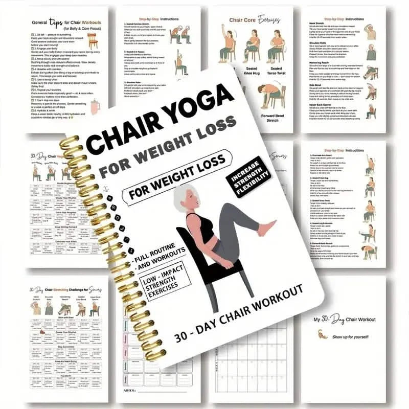 30-Day Chair Yoga Notebook | 15-Min Daily Workouts & Guide