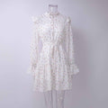 Chiffon floral dress neckline ruffle strap splicing horn skirt Pleated Mini Dress Lace Up Ruffle