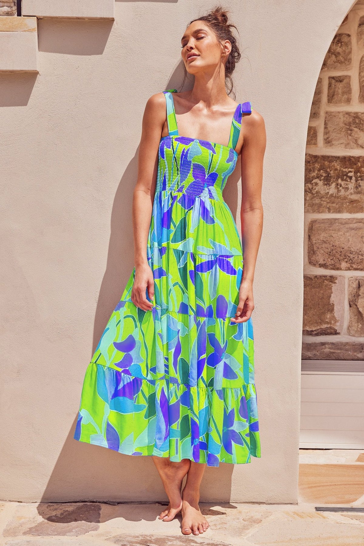 Sleeveless Floral Print Long Suspender Dress - Spice Girl Inspired A-Line Sundress for Tea Party & Casual Wear