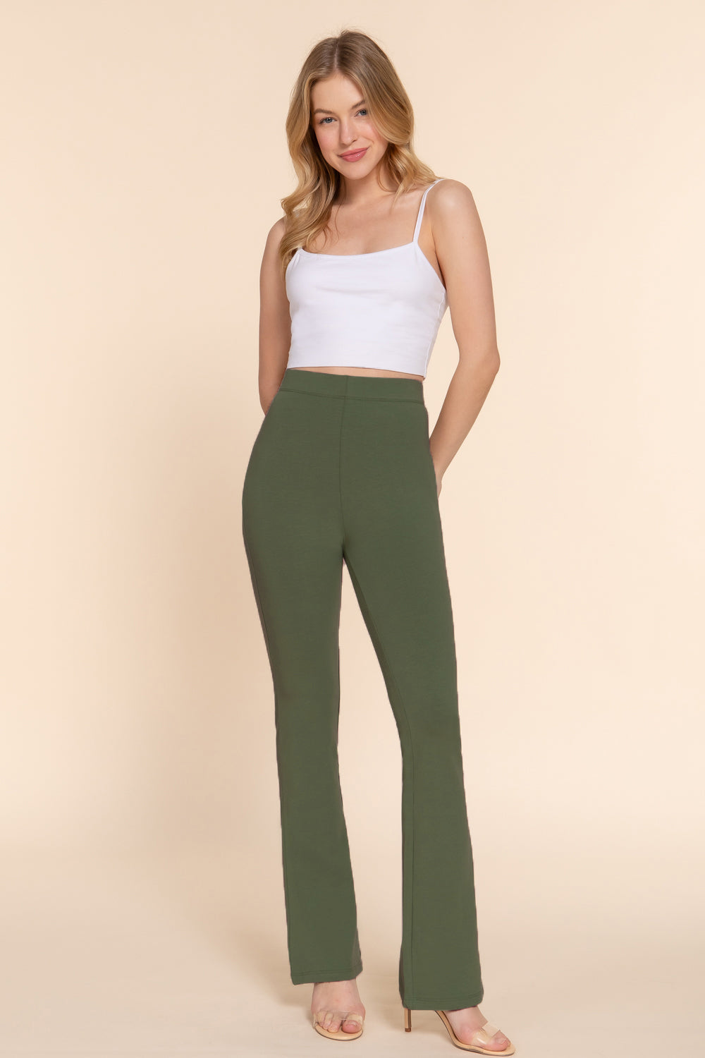 Active USA - Women's Waist Elastic Slim Flare Yoga Pants - P13392