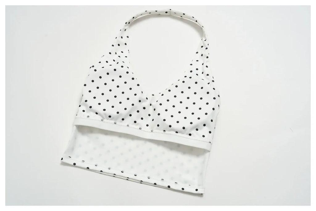 New Summer Women White Polka Dot Print Yoga Sets Hanging Neck Slim Sport Vest High Waist Mid Pants Gym Two-piece Workout Clothes