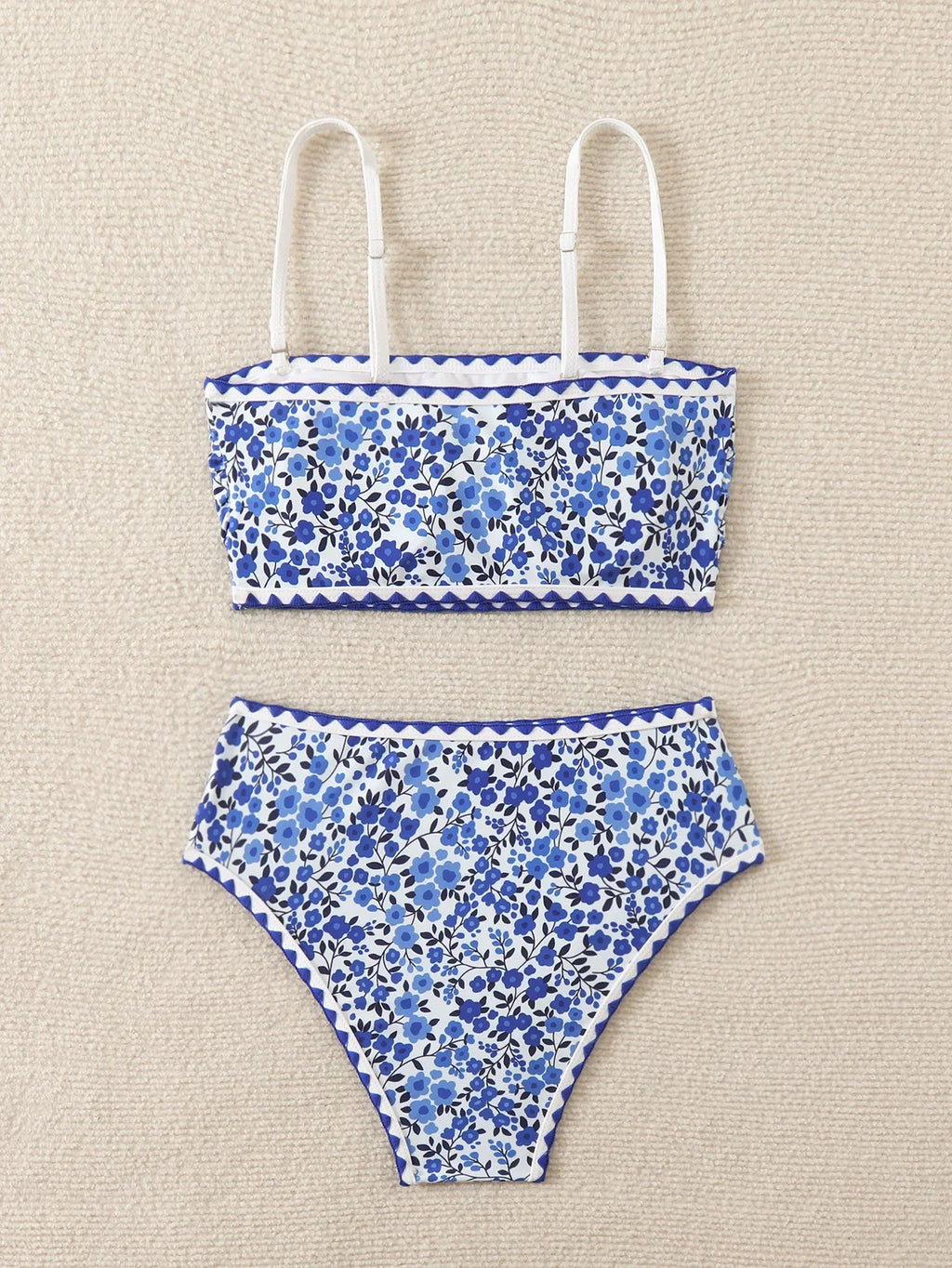 Sexy High Waist Bikini 2024 Floral Bandeau Swimsuit Female Swimwear Women Thong Bikinis Set Bather Beachwear Bathing Suit Pool