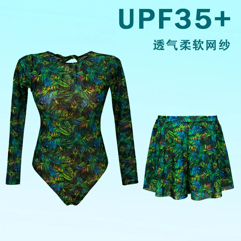 2026 Patchwork One Piece Swimsuit Long Sleeve Swimwear Women Bathing Suit Retro Sport Swimsuit One Piece Surfing Swim Wear