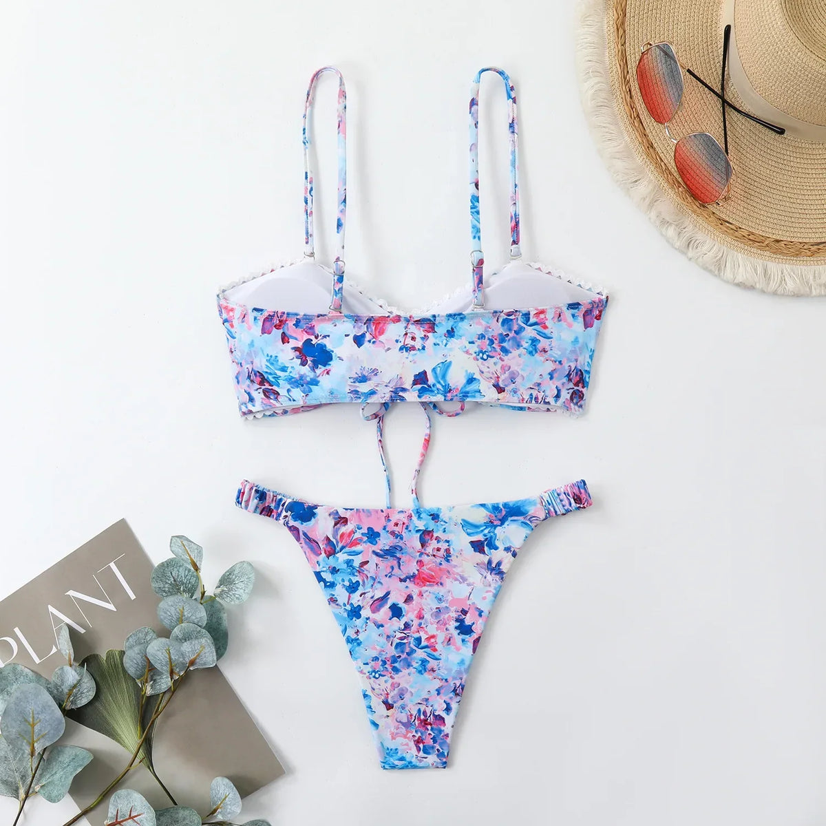 New Sexy Floral Print Bandeau Bikini 2026 Women Swimwear Female Swimsuit Two Pieces Thong Bikini Set Bather Bathing Suit Beach