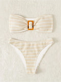 Blue Striped Bikini 2025 Brazilian Biquini Bandeau Two Pieces Swimsuit Women Thong Bathing Suit Swimwear Female Summer Beachwear