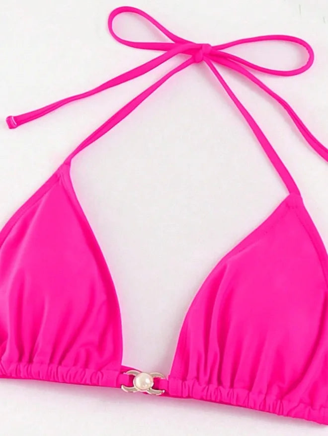 2024 Red 3 Pieces Set Swimsuit Women Thong Swimwear Sexy Matching Bikini Set Long Sleeve Dress Cover Up Beachwear Bathing Suit