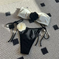 Sexy Flower Bandeau Swimwear Thong Bikini 2026 Women Lace-up Swimsuit Swimming Bathing Suit Brazilian Bikinis Sets Mujer Biquini