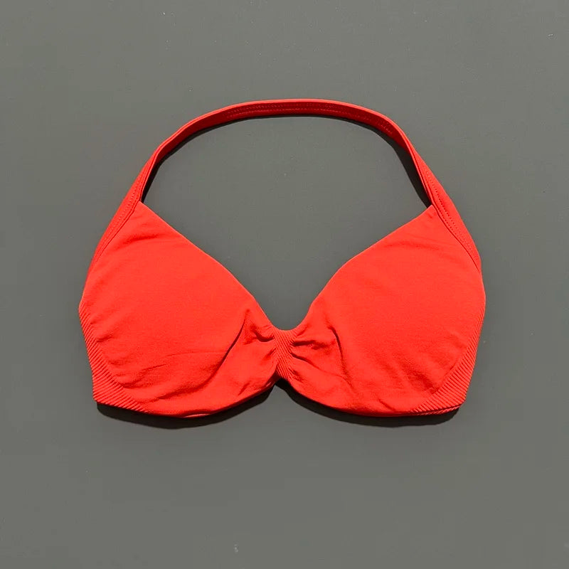 HISTELLO Impact Strappy Bra Gym Top Women High Support Thin Strap Halter Sports Seamless Bras Scrunch Push-up Workout Yoga Tanks