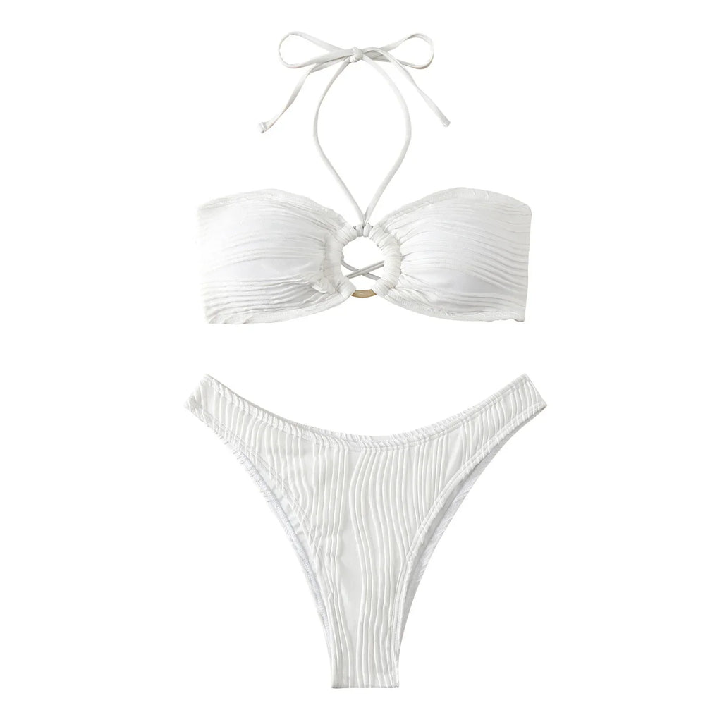 White Swimsuit Women Bathing Suit Bandeau Bikini 2024 Mujer Biquinis Feminino Swimwear Thong Bikini Set Beachwear Sexy Bikinis