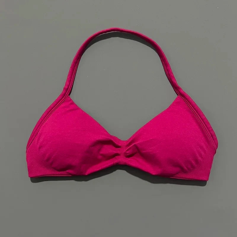 HISTELLO Impact Strappy Bra Gym Top Women High Support Thin Strap Halter Sports Seamless Bras Scrunch Push-up Workout Yoga Tanks