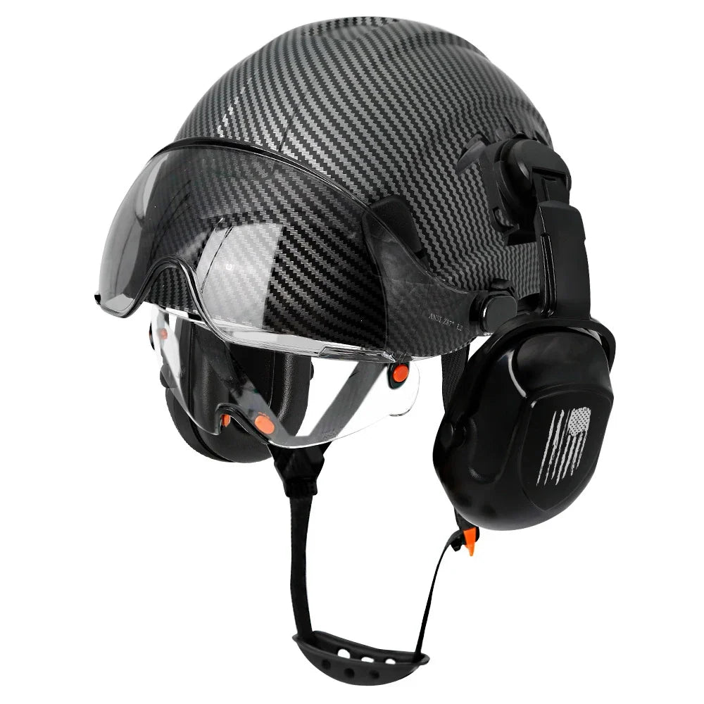 Construction Safety Helmet: Integrated Visor & Earmuffs