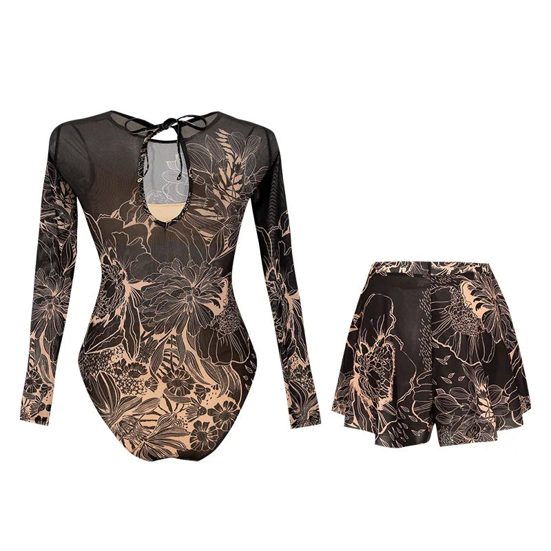 2026 Printed Long Sleeve Swimsuit Sexy Swimwear Women Backless Surf Swim Suit Slimming Bathingsuit Bikini Bodysuit Beachwear
