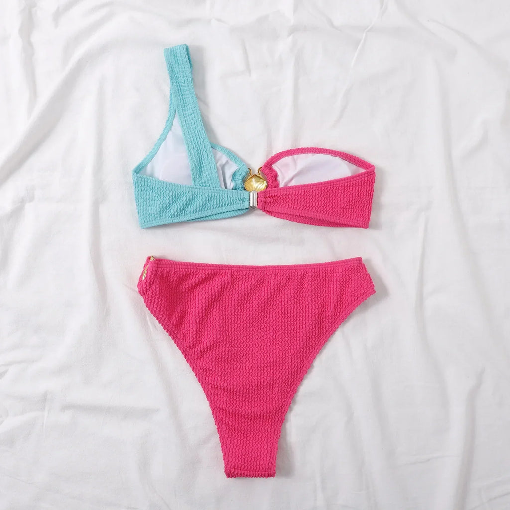 Sexy Seashell High Waisted Bikini 2026 Women Swimsuit Two Pieces Swimwear Female Bikinis Set Neon Green Bathing Suits Biquini