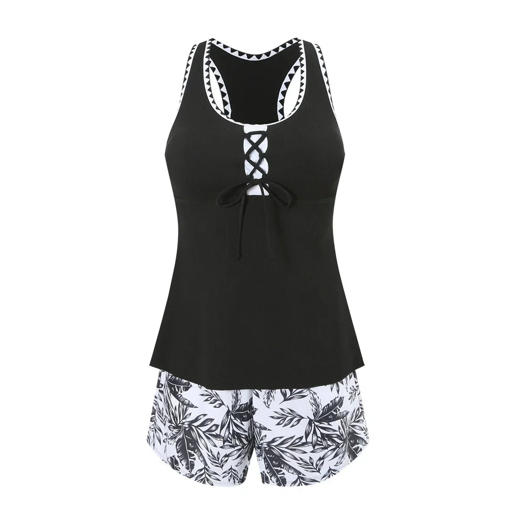 Women's Bathing Suit Two Pieces Tankini Set Summer Sexy Beach Wear High Waisted Print Shorts Swimwear Raceback Women Swimsuit
