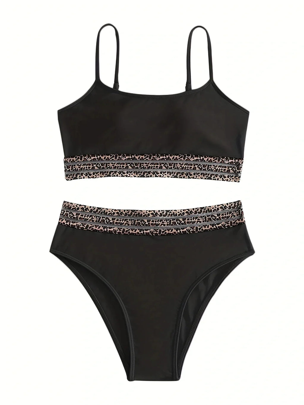 New Sexy Black High Waisted Bikinis Two Pieces Swimsuit Women Swimwear Mesh Beach Wear Sporty Padded Bathing Suits Pool Summer