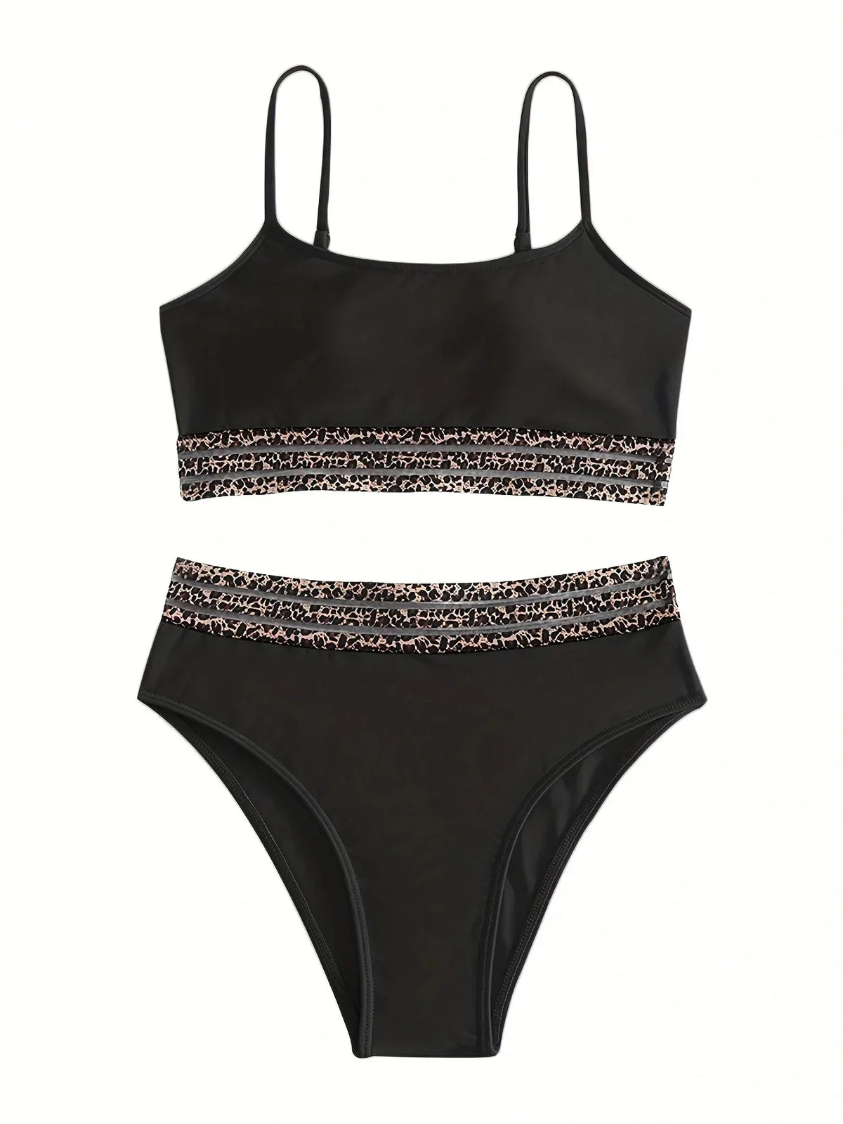 New Sexy Black High Waisted Bikinis Two Pieces Swimsuit Women Swimwear Mesh Beach Wear Sporty Padded Bathing Suits Pool Summer