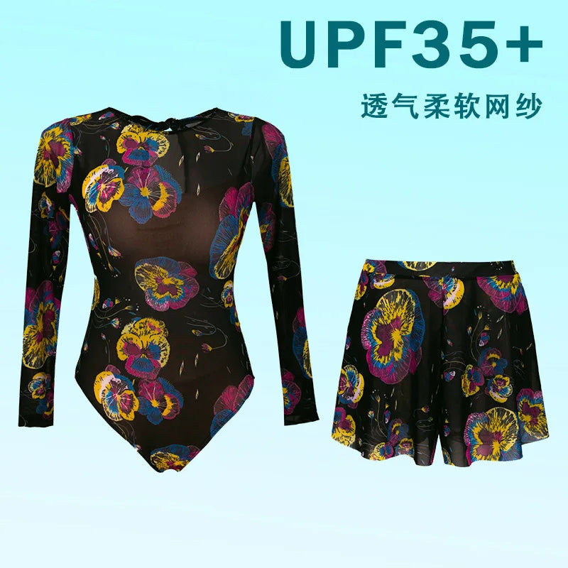 2026 Printed Long Sleeve Swimsuit Sexy Swimwear Women Backless Surf Swim Suit Slimming Bathingsuit Bikini Bodysuit Beachwear