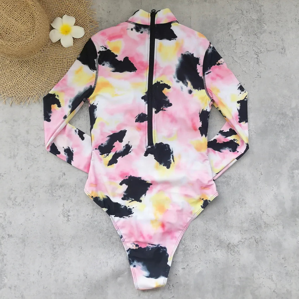 Print Long Sleeve Swimsuit 2026 Sexy Women Swimwear Female Push Up Bikini Surfing Suit Zipper Sport Swimming Bodysuit Beachwear