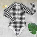 Black and Print One Piece Swimsuit Long Sleeve Swimwear Women Bathing Suit Retro Swimsuit Vintage One-piece Surfing Swim Suits