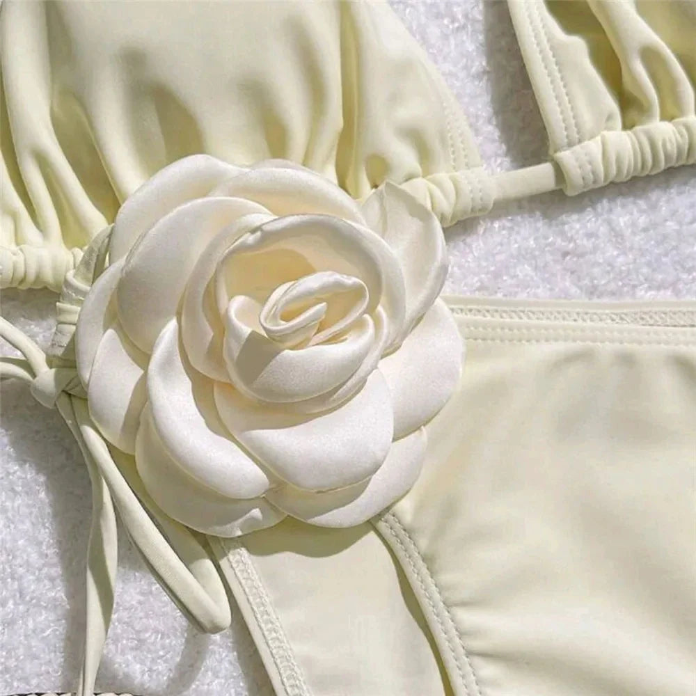 Sexy Flower Bandeau Swimwear Thong Bikini 2026 Women Lace-up Swimsuit Swimming Bathing Suit Brazilian Bikinis Sets Mujer Biquini