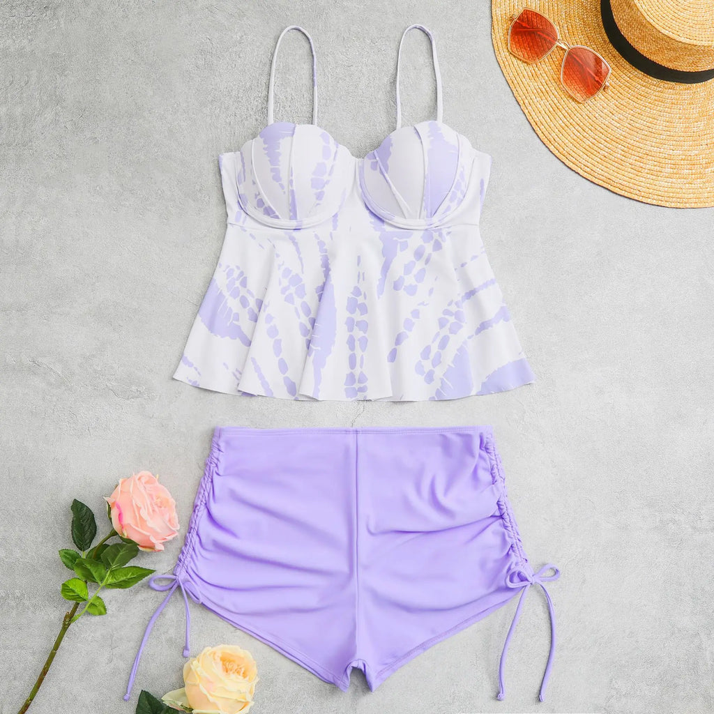 High Waist Push Up Swimwear Women 2023 New Two Piece Swimsuit with Shorts Shell Tankini Set Female Swim Bathing Suit Trunks XL