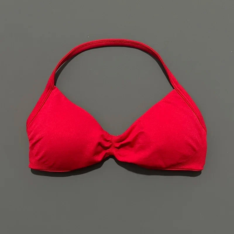 HISTELLO Impact Strappy Bra Gym Top Women High Support Thin Strap Halter Sports Seamless Bras Scrunch Push-up Workout Yoga Tanks