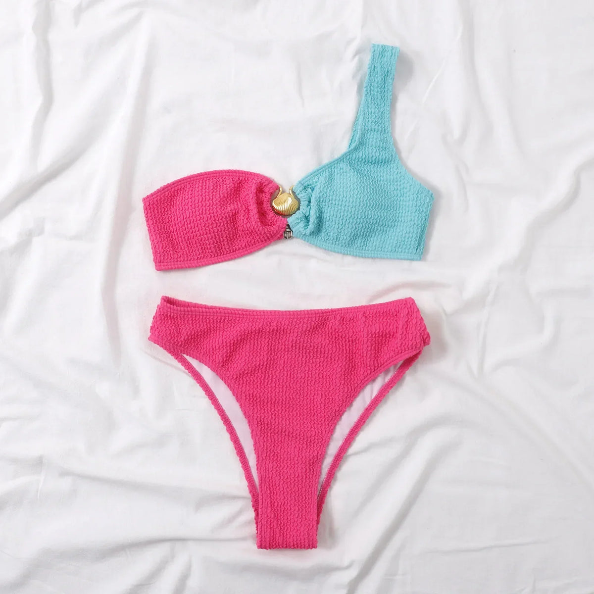Sexy Seashell High Waisted Bikini 2026 Women Swimsuit Two Pieces Swimwear Female Bikinis Set Neon Green Bathing Suits Biquini