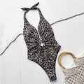 Leopard Print Halter Backless Swimwear Sexy One Piece Swimsuit Women 2026 Hollow Out Bathing Suit Metal Wrinkled Monokini Swim
