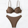 Brown Ruffled Edge Bikini Pushup Bead Straps Solid Swimwears Sexy Swimsuit Women 2026 High Cut Bathing Suit Bikinis Sets Mujer