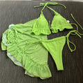 White Mesh Cover Up Swimwear String Halter 3 Piece Bikini Set Micro Thong Swimsuit Beachwear Ruffled Triangle Bikinis 2026 Mujer