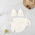 Halter String Triangle 3 Piece Bikini Set Beige Lace Mesh Sexy Swimsuit Women 2026 Cover Up Swimwear Bathing Suit Bikinis Dames