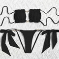 Sexy Rhinestone Chain Micro Thong Bikini Women Swimwear Ruffled Bandeau Swimsuit Knotted Bathing Swimming Suit Bikinis Sets 2026