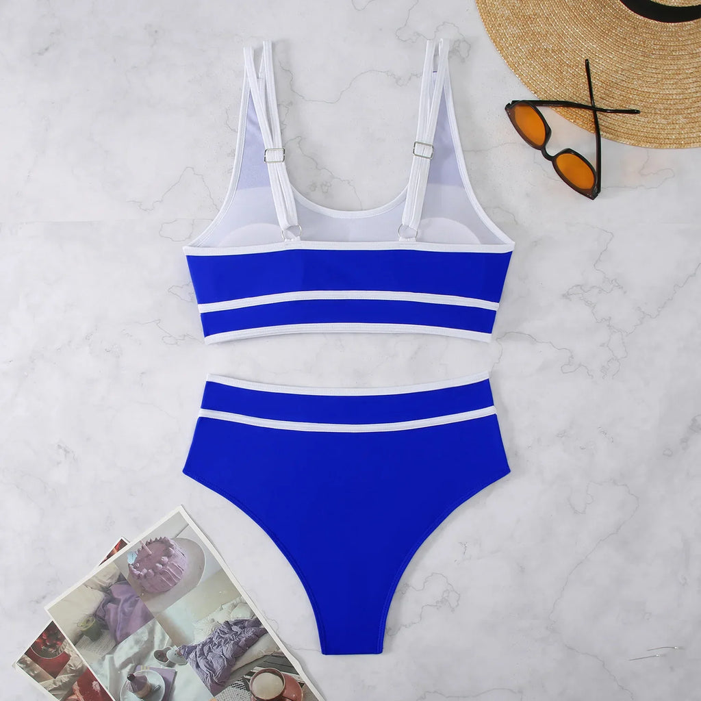 Contrast Binding Bandeau Bikinis 2024 Women Sexy Thong Swimsuit Push Up Swimwear Female Bathing Suit Swimming Summer Beachwear
