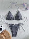 Sexy Micro Bikini 2024 Gingham Print Swimsuit Female Swimwear Women Strings Thong Bikinis Set Bather Beachwear Bathing Suit Pool