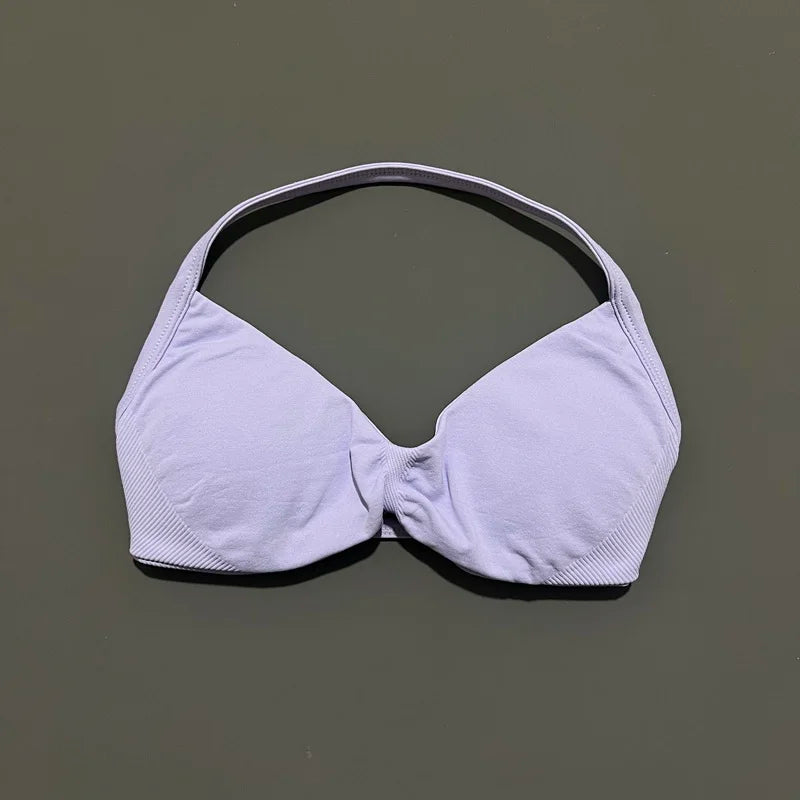 HISTELLO Impact Strappy Bra Gym Top Women High Support Thin Strap Halter Sports Seamless Bras Scrunch Push-up Workout Yoga Tanks