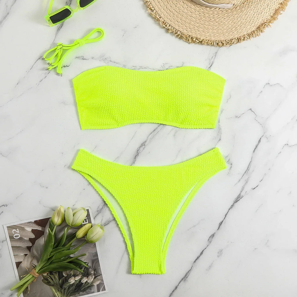 Neon Yellow Thong Bikinis 2026 Sexy Women Swimsuits Swimwear Female Bandeau Brazilian Bikini Set Bathing Suit Swimming Suits