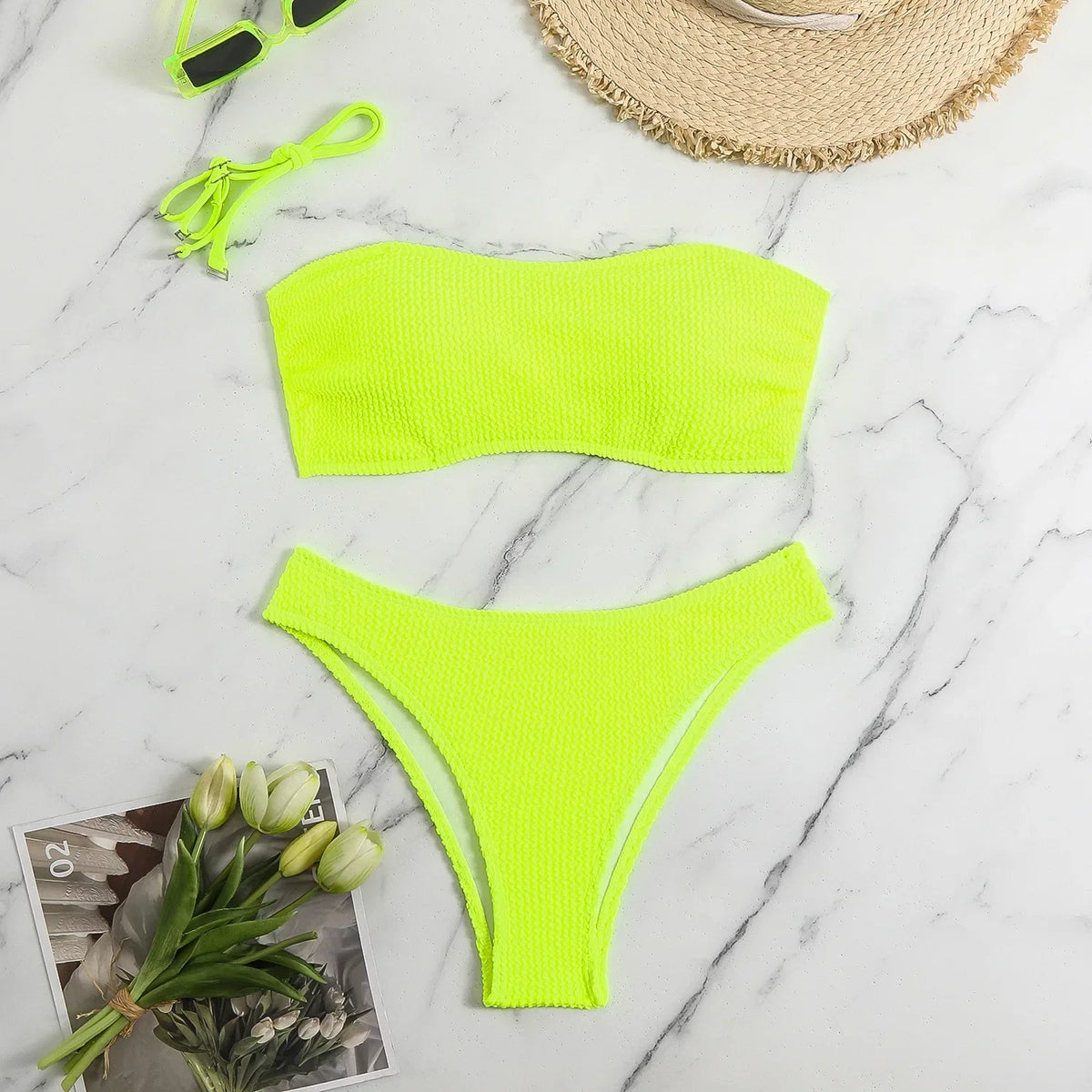 Neon Yellow Thong Bikinis 2026 Sexy Women Swimsuits Swimwear Female Bandeau Brazilian Bikini Set Bathing Suit Swimming Suits