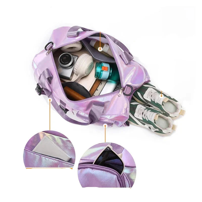 Effortless Weekends Holographic Glamour Duffel with Shoe Compartment