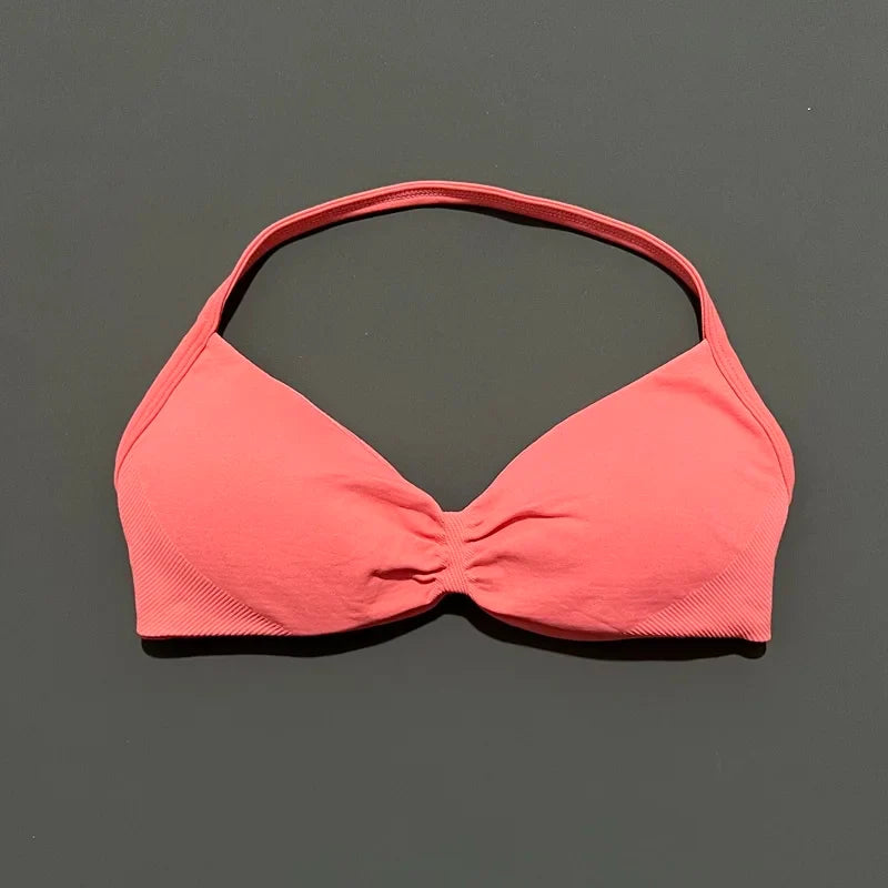 HISTELLO Impact Strappy Bra Gym Top Women High Support Thin Strap Halter Sports Seamless Bras Scrunch Push-up Workout Yoga Tanks