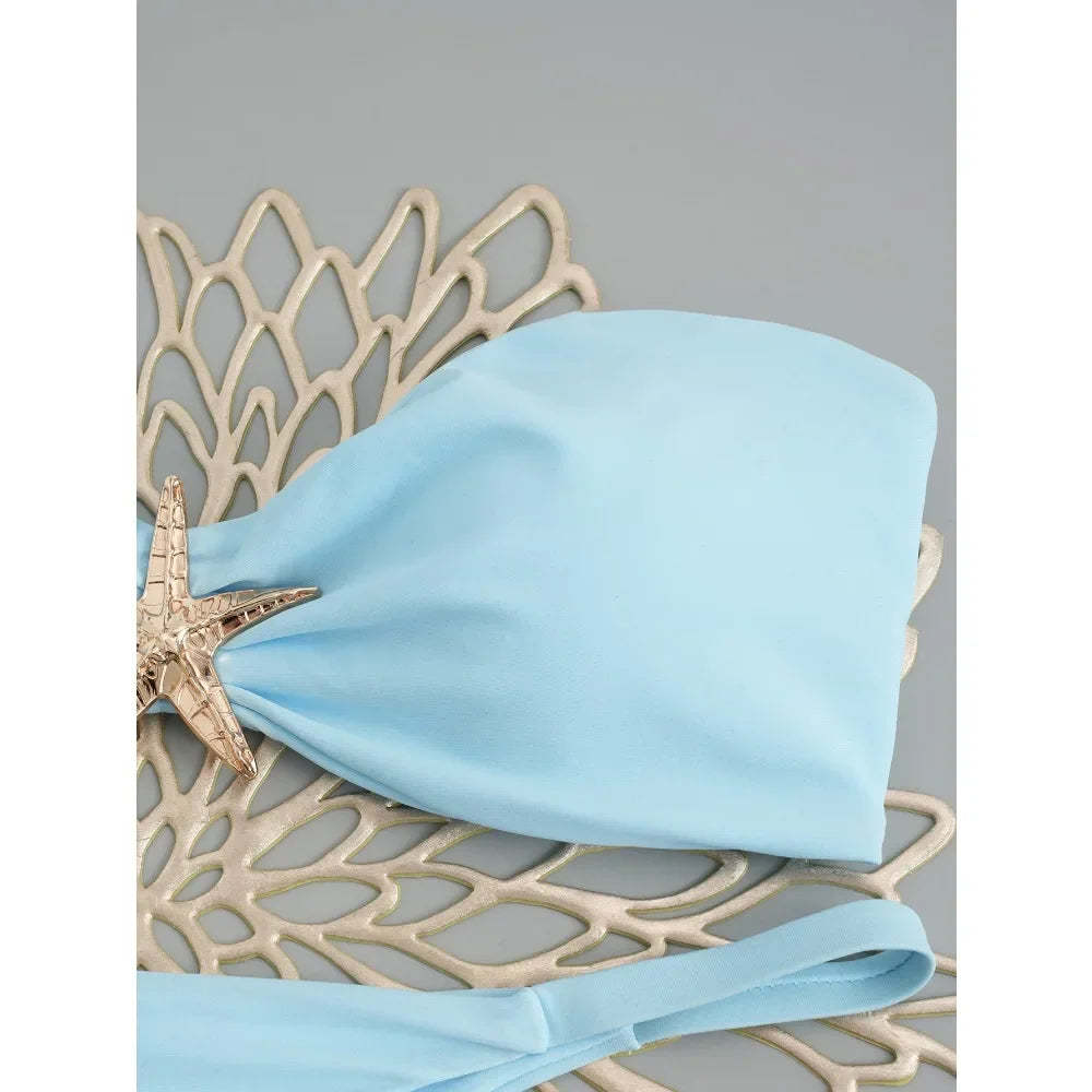 Sexy Starfish Bandeau Bikini 2025 Women Swimsuit Female Swimwear Thong Bikinis Set Brazilian Beach Wear Bathing Suit Biquini