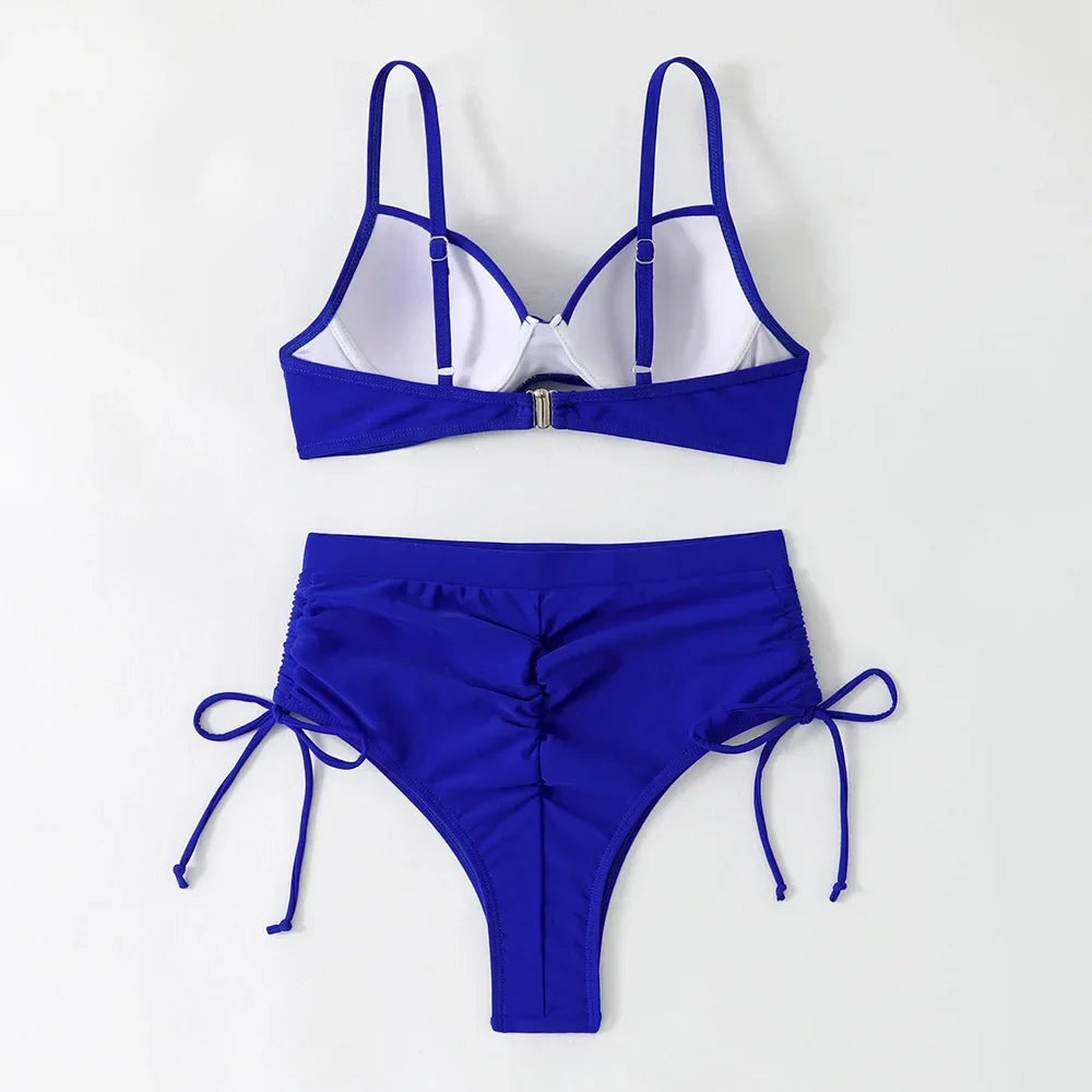 High Waist Bikini Set Sexy Push Up Swimsuit Women Black Beachwear Tummy Control Swimwear Drawstring Bathing Suit Bikinis 2026
