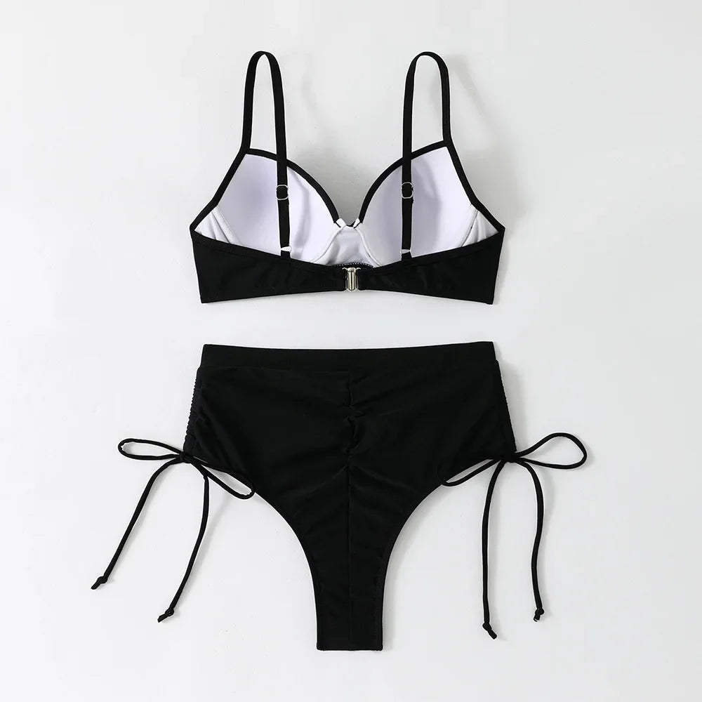 Black Push Up Bikini Set High Waist Swimwear Women Summer Bathing Suits Sexy Two Piece Swimsuit Beachwear Biquini Summer Outfit