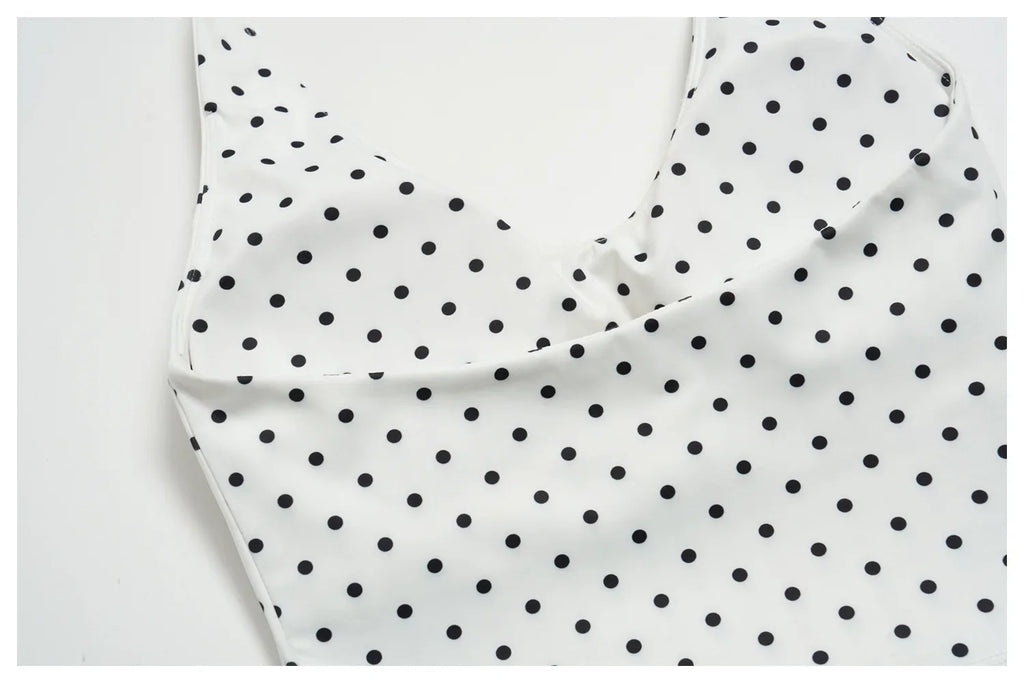New Summer Women White Polka Dot Print Yoga Sets Hanging Neck Slim Sport Vest High Waist Mid Pants Gym Two-piece Workout Clothes