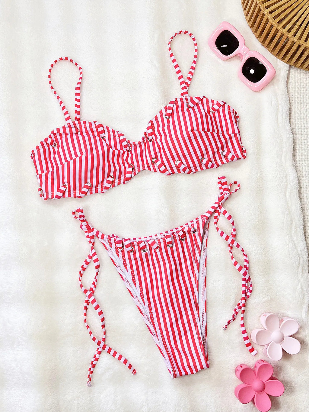 Bandeau Sexy Bikini Pink Striped Women Swimsuits Female Swimwear Bathing Suit Summer Brazilian Swimming Suits Beachwear Biquini