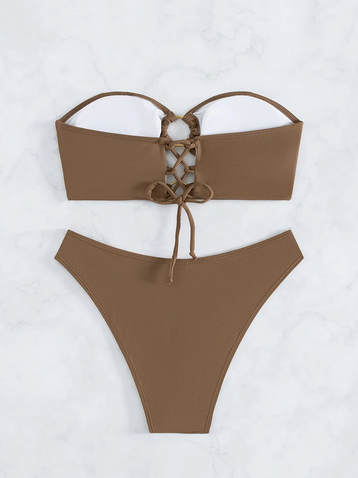 Women's Sexy Thong Brazilian Bikini Two-piece Swimsuit Brown Low Waist Bandeau Swimwear 2024 String Bathing Suits Beach Wear