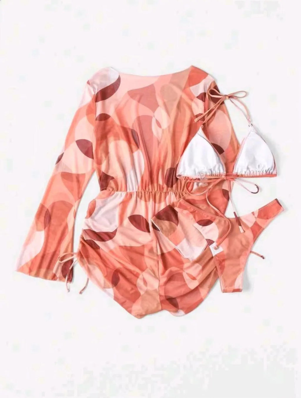 2024 New Swimsuit 3 Pcs Set Thong Bikini with Rompers Womens Jumpsuit Beach Wear Print Swimwear Sexy Bathing Suit Pool Beachwear